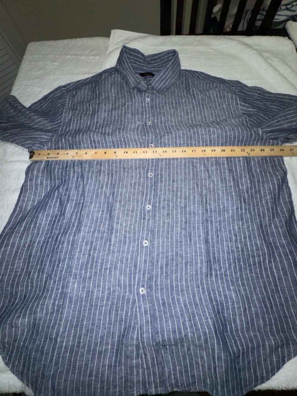 NWOT Quince Linen Men’s Button Down Shirt Short Sleeve BlueGray Stripes XXL